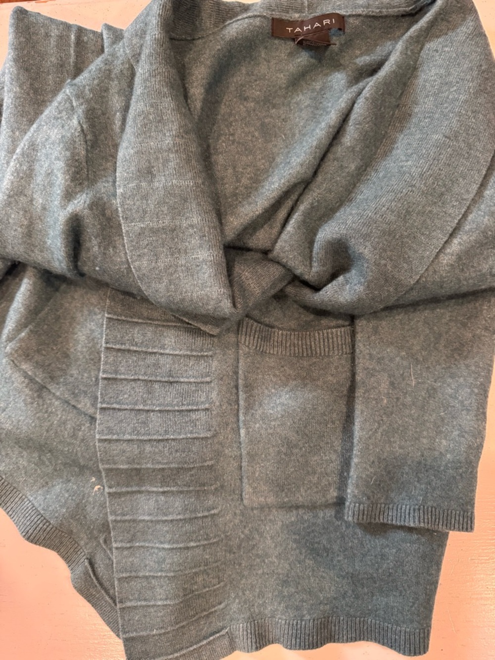 Tahari merino wool  Gray Shawl Collar Women's Cardigan